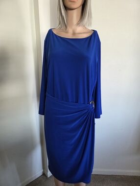 Chaps Royal Blue Wrap Dress w/Gold Ring Accent Size XL